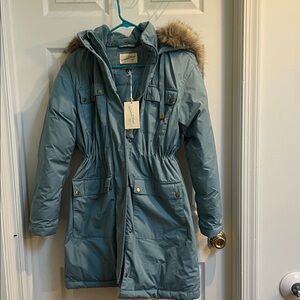 Blue Fur-Trimmed Parka Coat Universal Threads Size Small